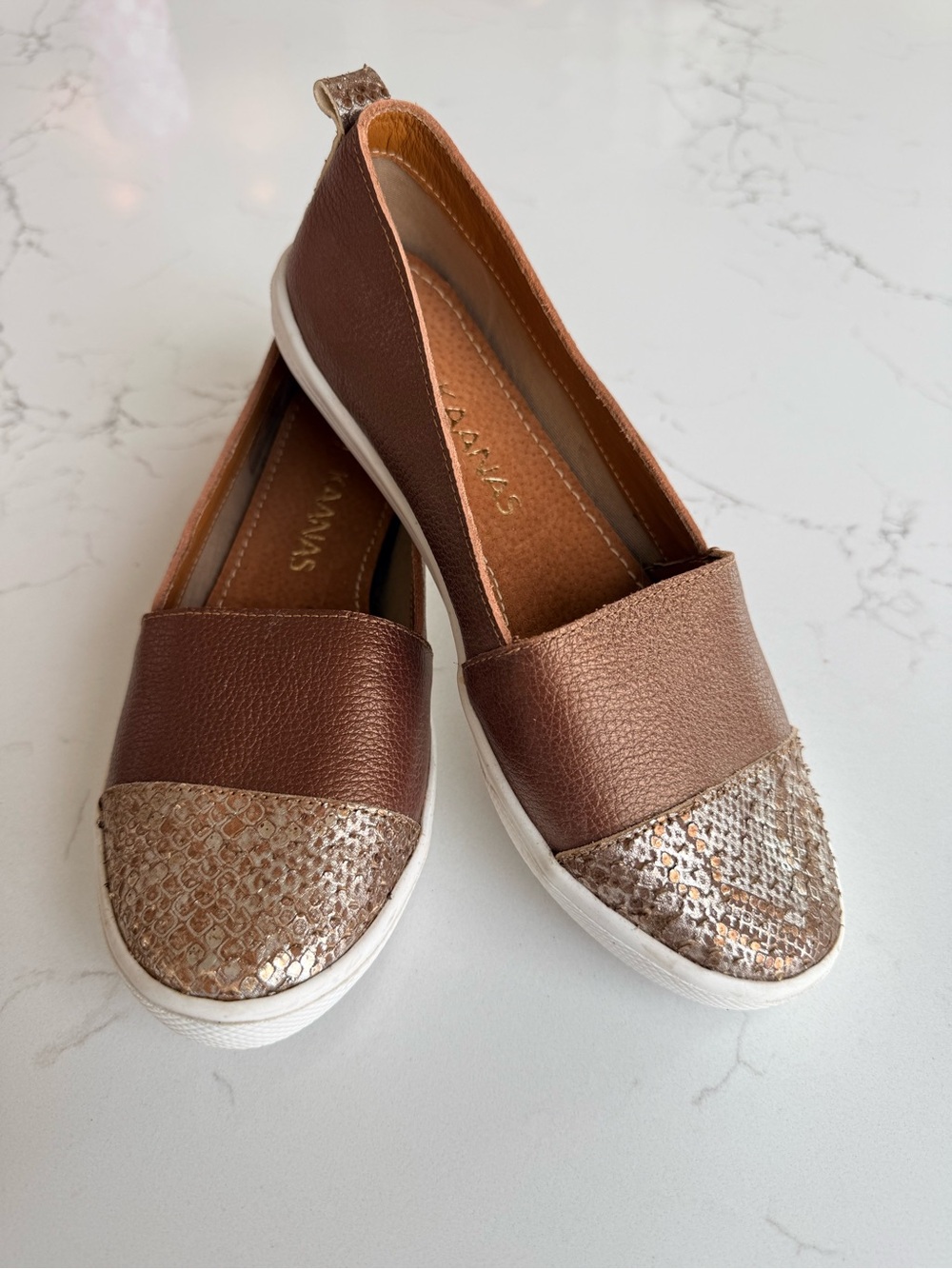 Kaanas Brown Slip On Loafer with Textured Toe 36
